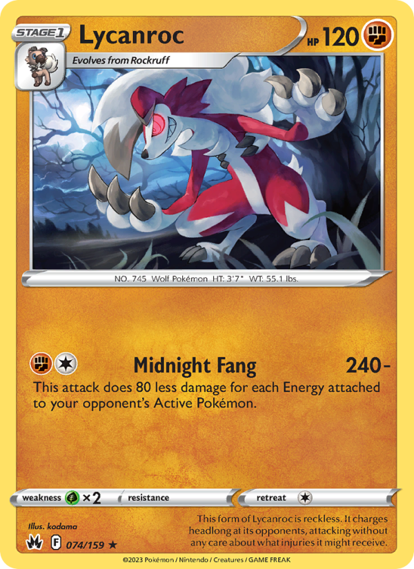 CRZ Crown Zenith 074/230 Lycanroc (Rare - reverse)