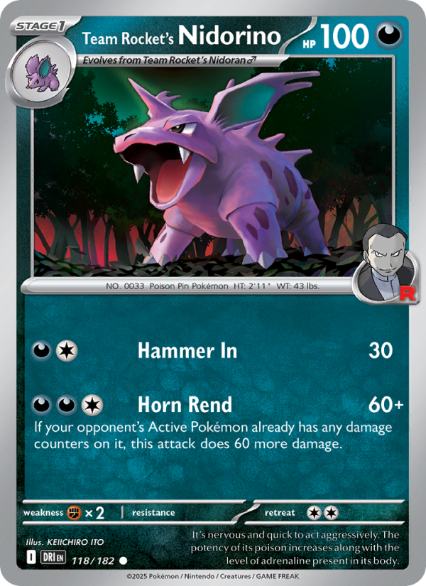DRI Destined Rivals 118/244 Team Rocket's Nidorino (Common - reverse)