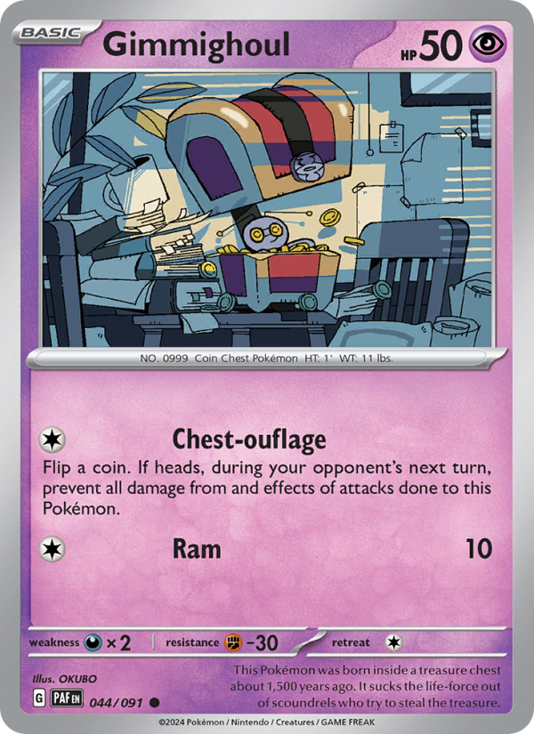 PAF Paldean Fates 044/245 Gimmighoul (Common - reverse)