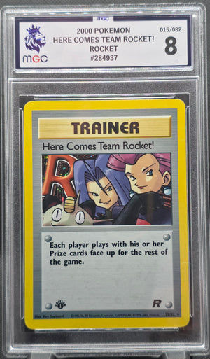 Here Comes Team Rocket Holo 1st Edition - MGC Graded - 8