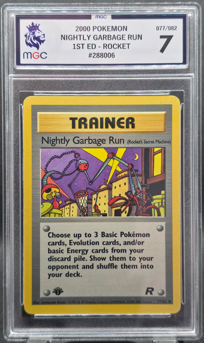 Nightly Garbage Run 1st Edition - MGC Graded 7 - 77/82 - Rocket 2000 - Pokemon