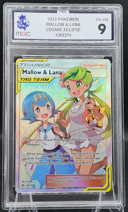 Mallow & Lana - MGC Graded 9 - 231/236 - 2019 Cosmic Eclipse - Pokemon