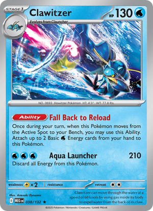 MEG Mega Evolution 038/188 Clawitzer (Rare - reverse)